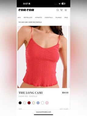 Cou cou intimates organic cotton cherry red Pointelle the long cami tank top M